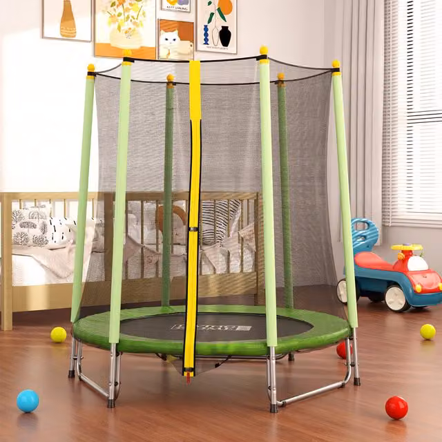 Livingandhome Green Mini Trampoline with Metal Frame and Safety Net