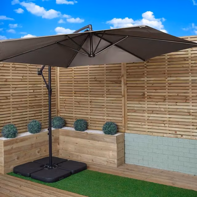 Samuel Alexander 3m Cantilever Banana Garden Parasol in Grey with Crank Handle and Base Weights