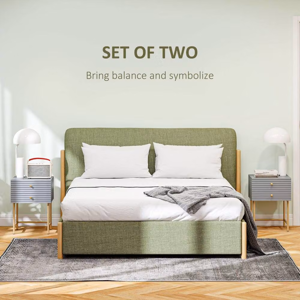 Wyld Haus Lika Set of 2 Grey and Gold Bedside Tables with Ribbed Drawers – 3