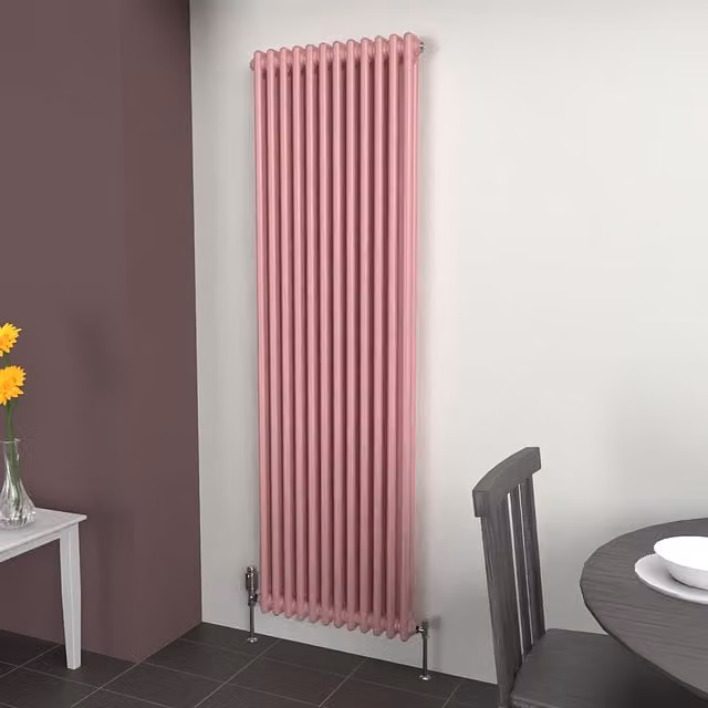 Lux Heat Vertical Coloured Column Radiator in Pastel Pink, H 180 cm x W 56 cm