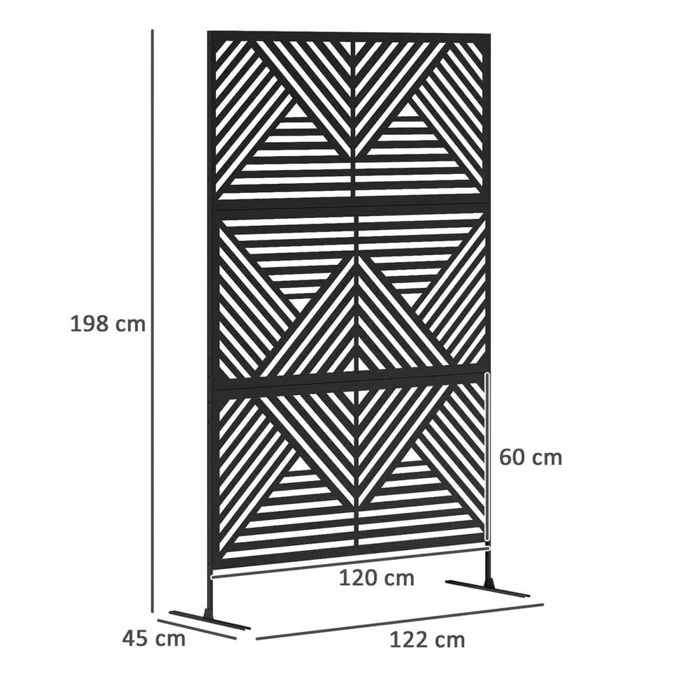 FORGEVIO Metal Decorative Freestanding Outdoor Privacy Screen in Black, W/D/H: 120 x 45 x 198 cm – 2