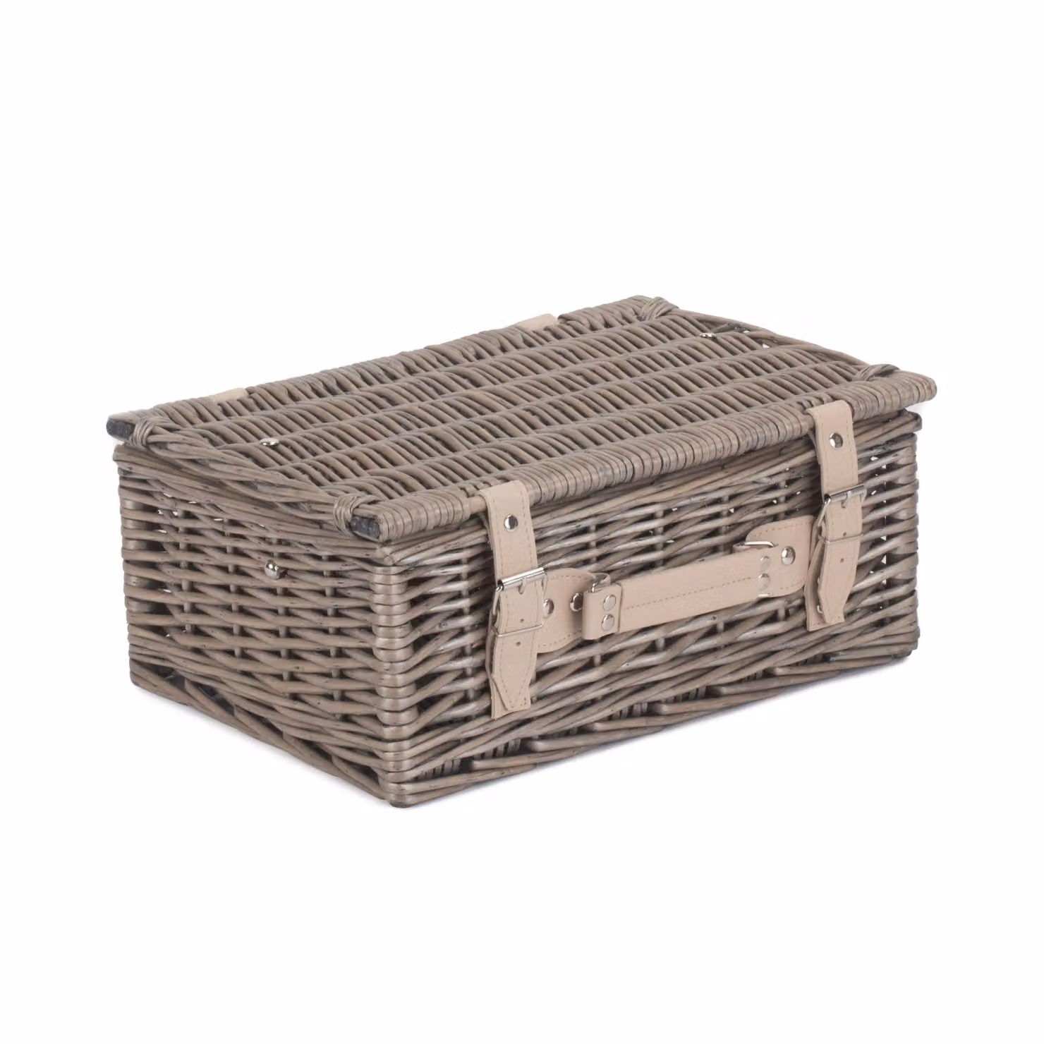 Red Hamper Wicker Picnic Basket in Grey with Antique Wash, Diameter: 36 cm – 2
