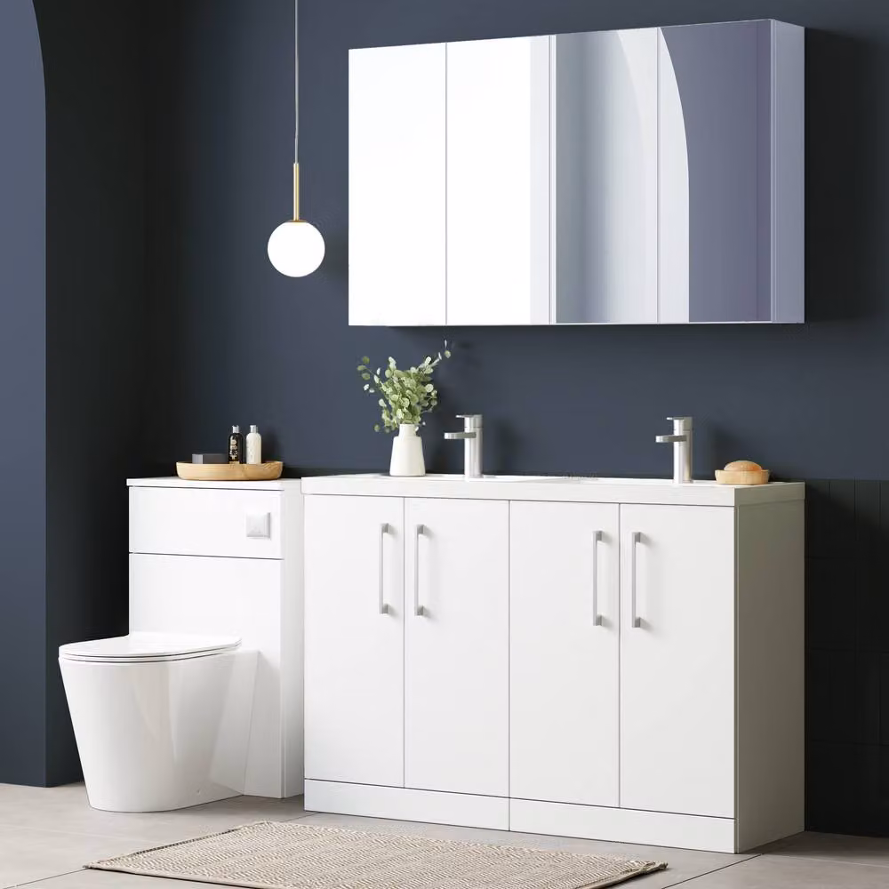Balterley Gloss White 4 Door Floor Standing Bathroom Unit and Double Basin, W: 120 cm, H: 84 cm – 3