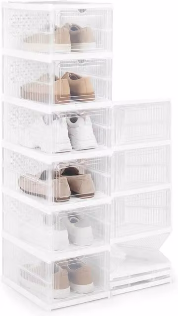 Gymax 2-Pack 6-Tier Folding Shoe Rack Organizer in White with Transparent Tilting Compartments