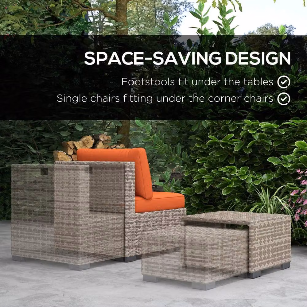 Wyld Haus Suve 6 Seater Grey PE Rattan Garden Furniture Set with Orange Cushions – 7