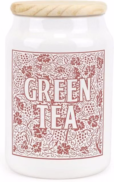 Purely Home Red Oak Leaves and Berries Ceramic Floral Green Tea Storage Canister in Red and White