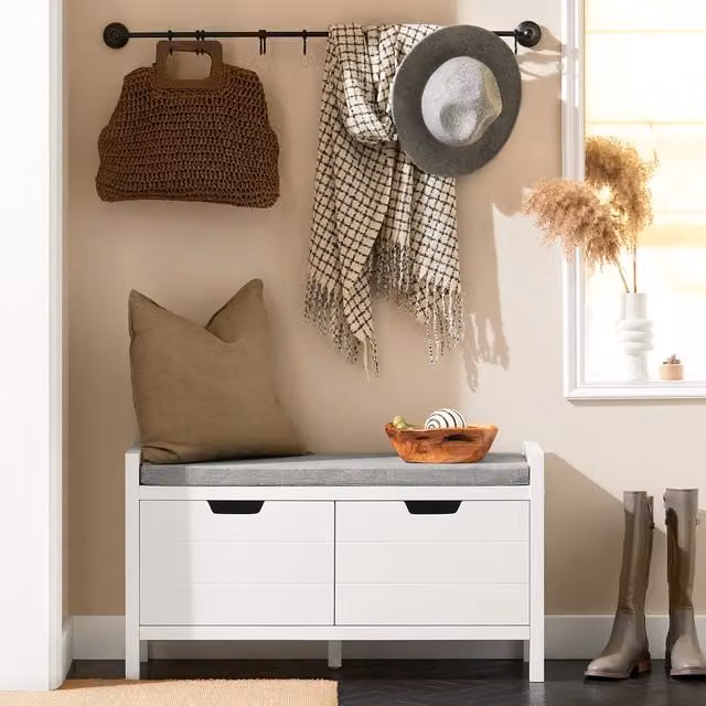 SoBuy Modern Shoe Storage Bench with Double Doors in White and Grey