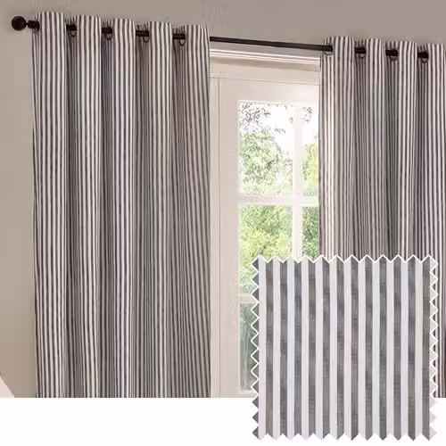 Riva Home Grey Striped Semi-Transparent Cotton Eyelet Curtain Pair, W: 168 cm, H: 137 cm