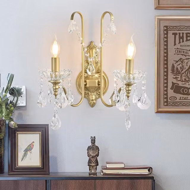 Garwarm Crystal Wall Lights in Gold and Transparent Glass – 1