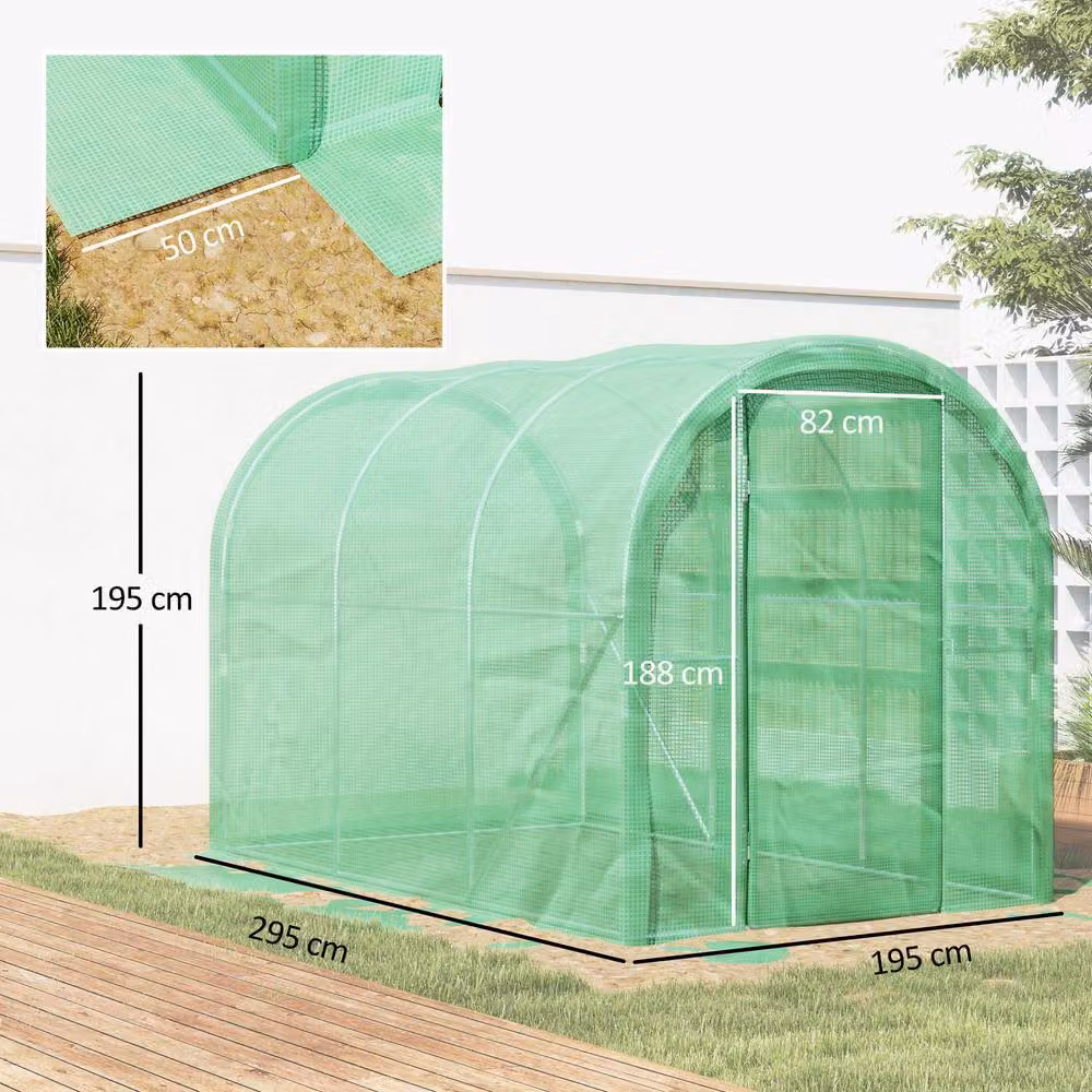 STILVORA Walk-in Polytunnel Greenhouse in Green, W: 295 cm, D: 195 cm – 2