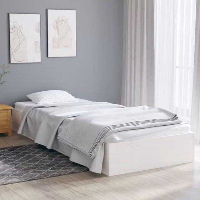 Berkfield Home Single Bed Frame in White Solid Pine Wood, W/D/H: 90 x 190 cm