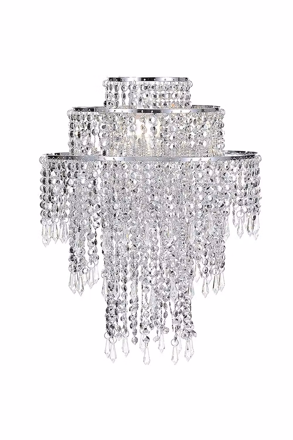 CGC Lighting Liza Three Tier Extra Large Crystal and Chrome Ceiling Light Shade in Clear – 2