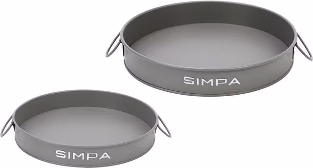 Simpa Set of 2 Round Metal Serving Trays with Handles, Grey, Diameter: 30 cm and 25 cm – 1