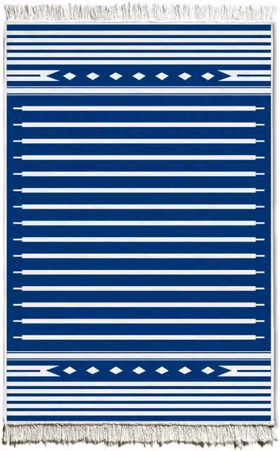 The Mia UK Blue and White Boho Kilim Rug, W: 180 cm, D: 120 cm