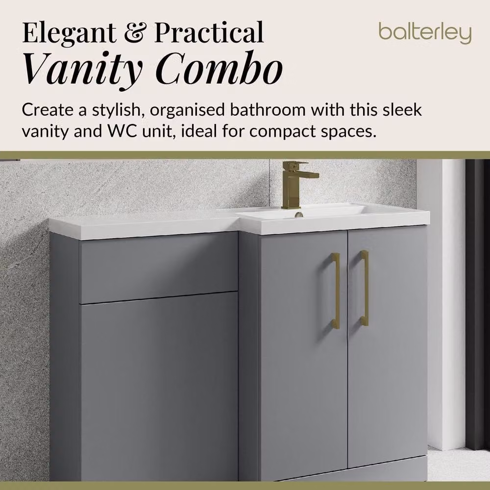 Balterley Modern Satin Grey Right-Hand Vanity and WC Unit Combination, Width: 110 cm – 3