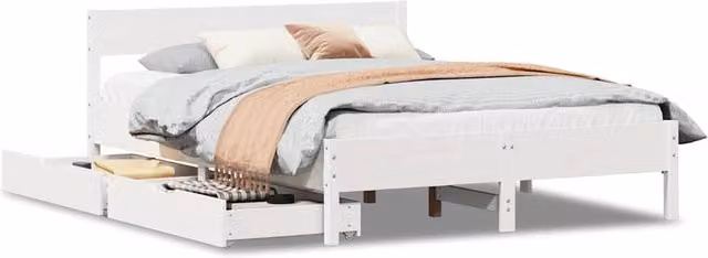 Berkfield Home Small Double Solid Wood Pine Bed Frame in White, W/D/H: 120 x 200 cm