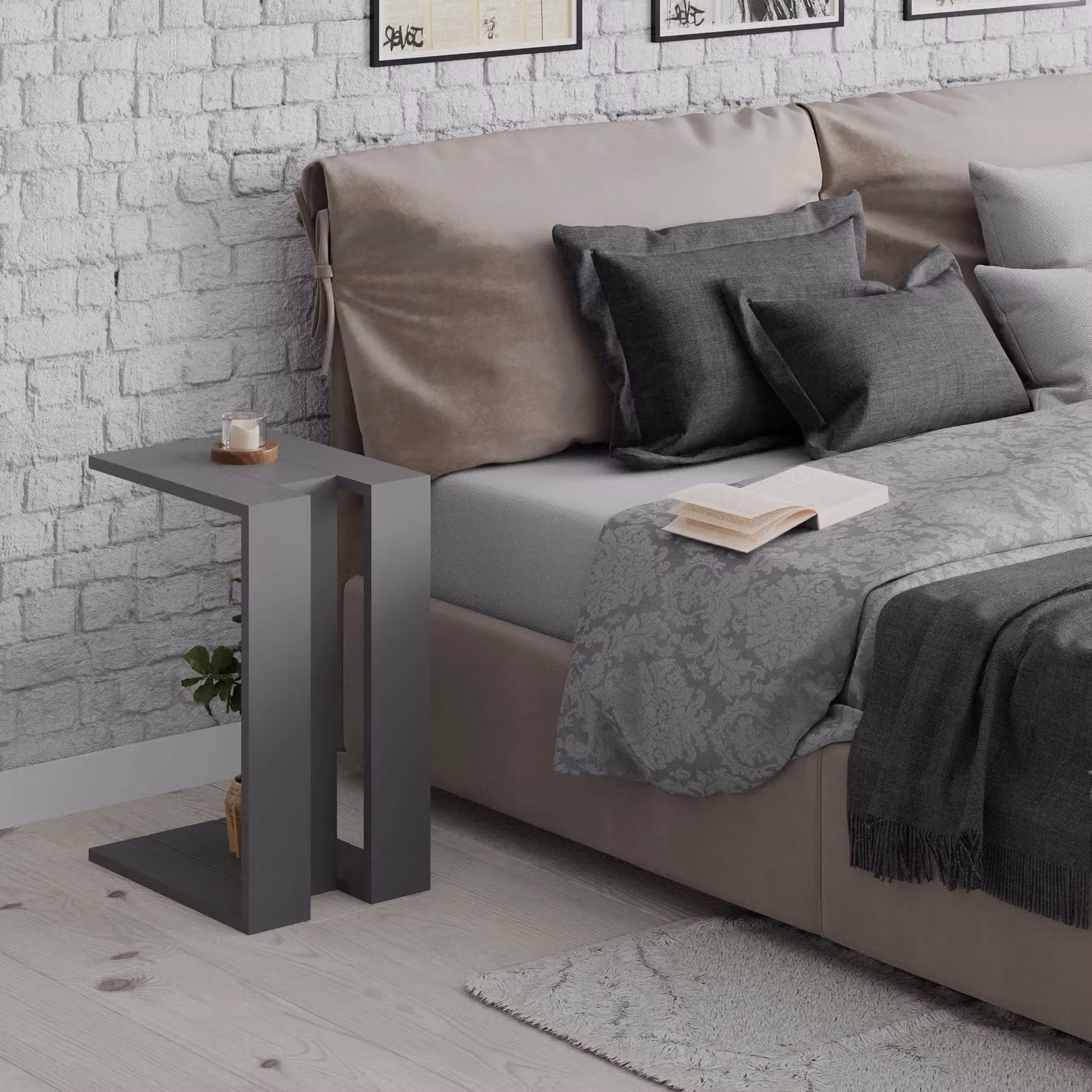 Decortie Muju Modern C-Shape Side Table in Anthracite Grey, W/D/H: 40 x 30 x 57 cm – 2