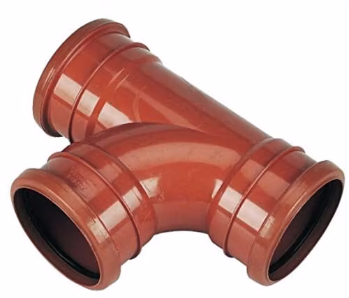 Floplast Red Plastic Underground Drain 110mm 87.5 Degree Triple Socket Junction