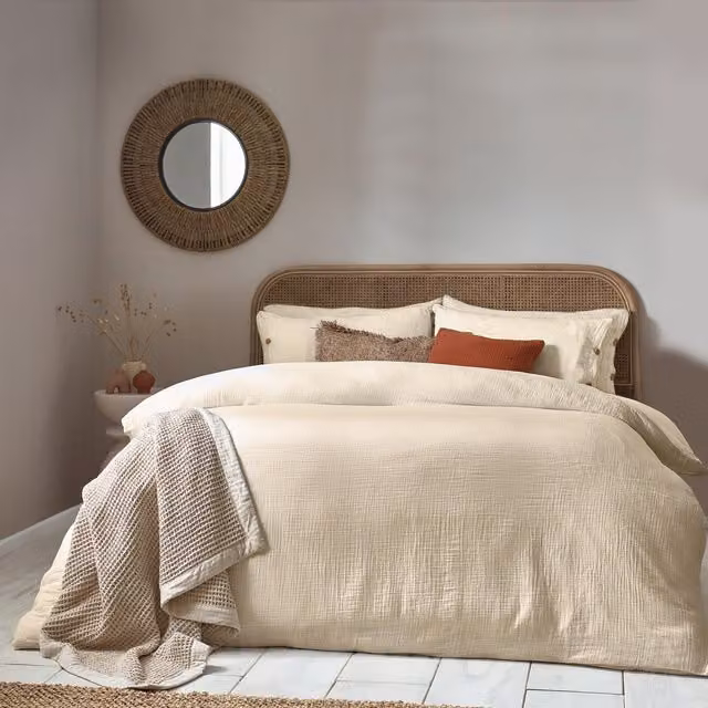 Lark Muslin Cotton Duvet Cover Set, Beige, W: 140 cm, H: 200 cm