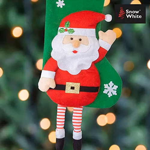 PMS VFM Long Leg Santa Design Christmas Stockings in Red and Green, 54 cm – 2