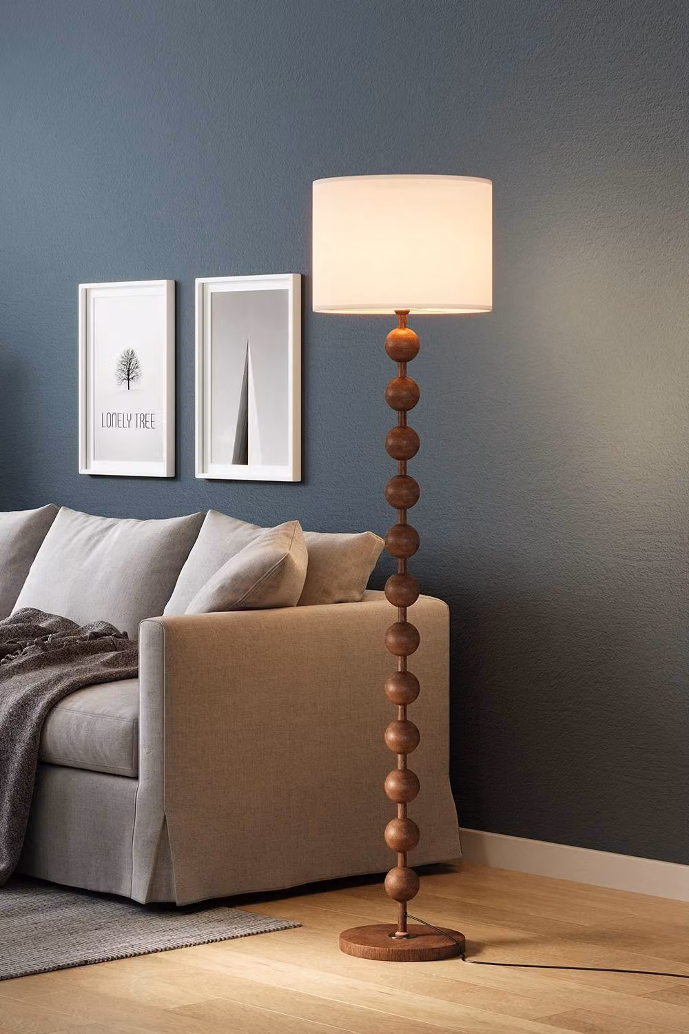 Living and Home Modern Chinese-Inspired Standing Floor Lamp with White Fabric Lampshade and Brown Wood and Metal Base – 3