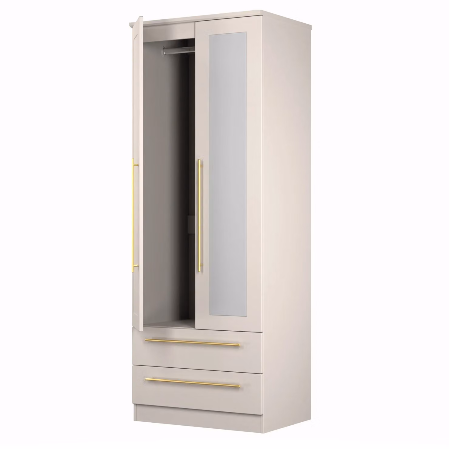 Ready Assembled 2 U Helmsley Tall 2 Door Mirrored Wardrobe with 2 Drawers in Taupe – 2