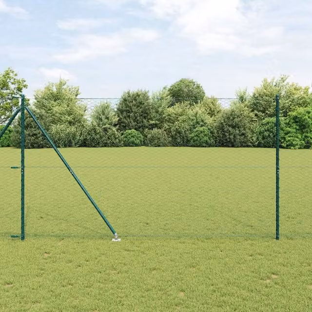 Berkfield Home Green Powder-Coated Steel Hexagon Wire Mesh Fence, H: 160 cm x W: 10 m
