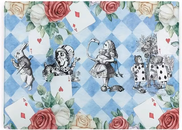Purely Home Alice's Adventures in Wonderland Rectangular Smooth Glass Kitchen Worktop Protector and Chopping Board in Blue
