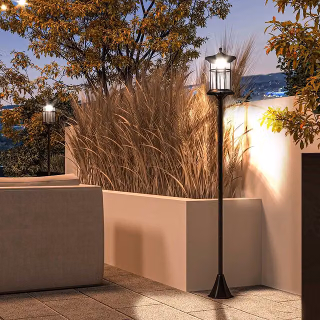 Outsunny Solar Waterproof Garden Lamp Post Lights in Black