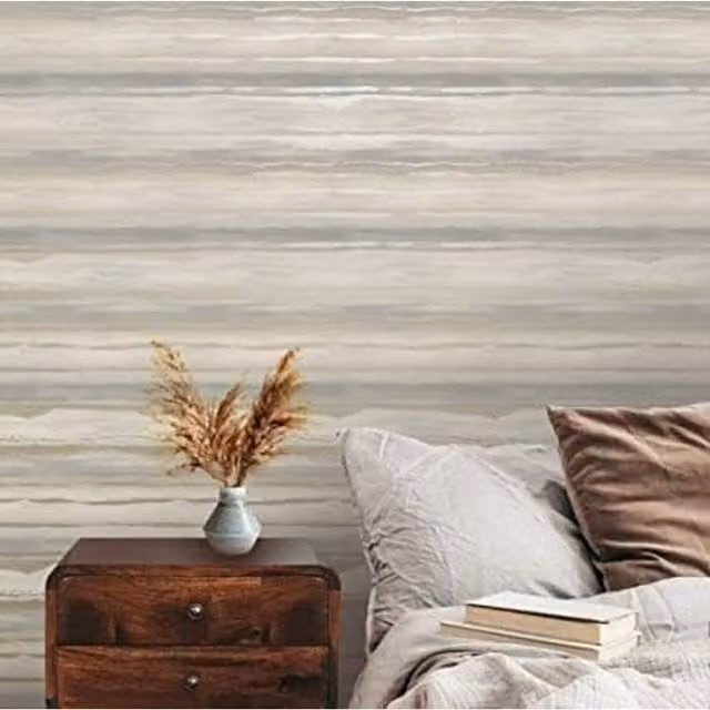 Grandeco Sophie Laurence Design Horizon Blue Pink Stripe Abstract Wallpaper in Grey