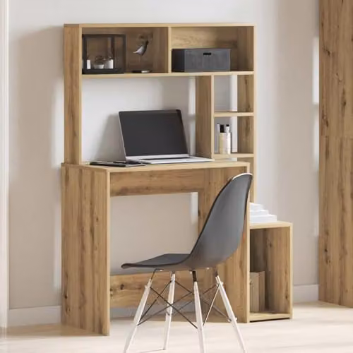 vidaXL Computer Desk with Shelves in Artisan Oak, Brown, W: 100 cm, D: 45 cm, H: 140 cm – 2
