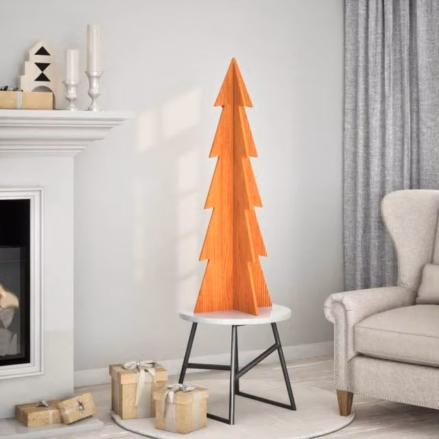 Berkfield Home Rustic Wooden Christmas Tree in Wax Brown, Height: 112 cm