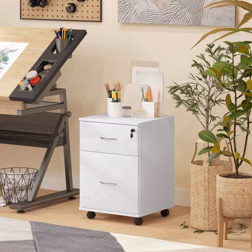 Rolipo Modern 2-Drawer Lockable Filing Cabinet in White Matt MDF – 5