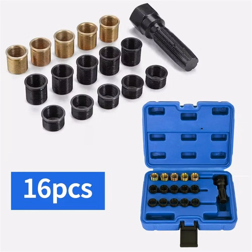 NESTLUNE 16-Piece Spark Plug Thread Repair Tap Tool and Reamer Insert Set, M14 x 1.25mm, Blue – 3