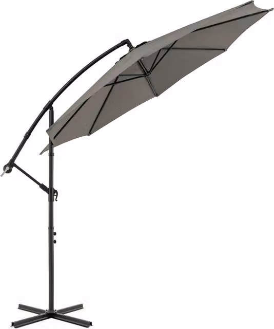 COSTWAY Cantilever Outdoor Sun Shade Umbrella in Silver and Grey Polyester with Metal Frame, Diameter: 304.8 cm