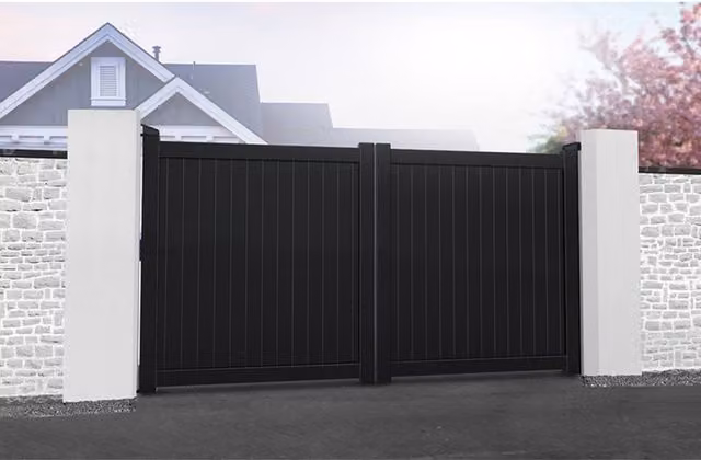 Ready Made Double Swing Gate in Black Aluminium, W: 400 cm, H: 180 cm