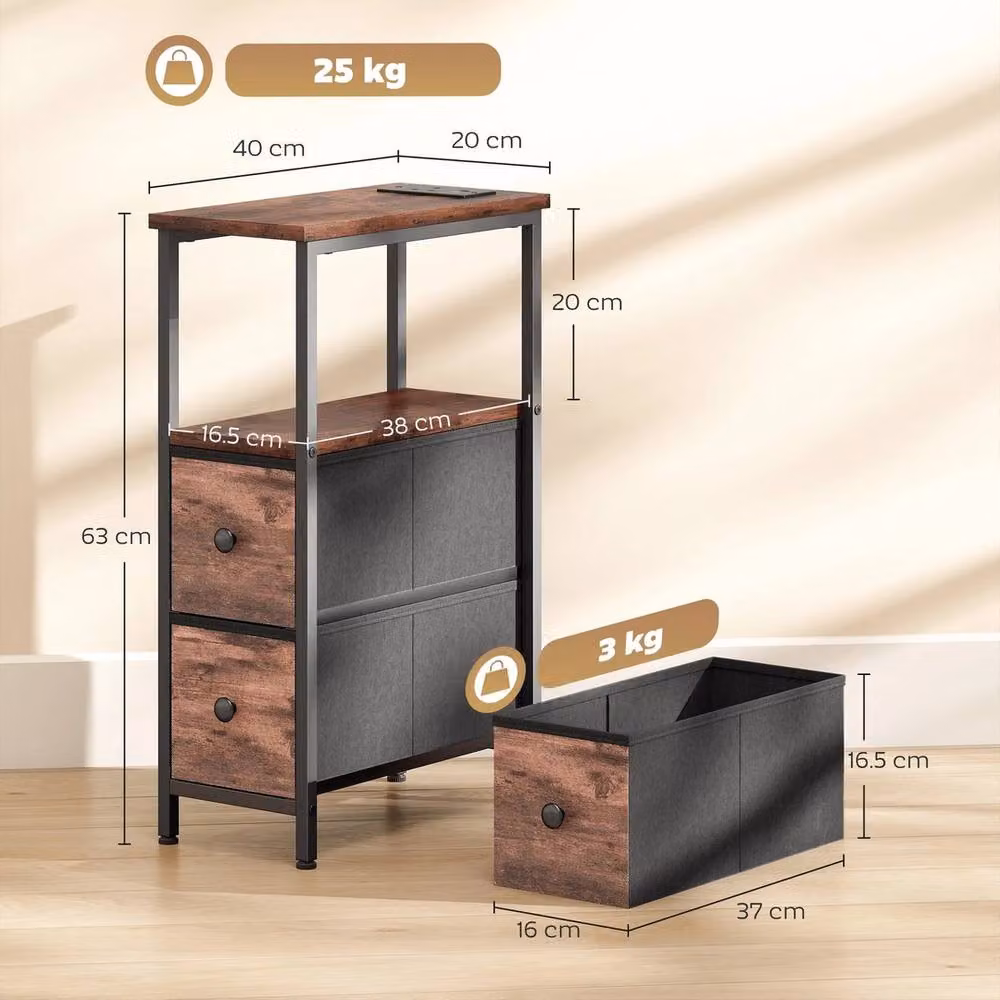 Havendro Industrial Side Table with Charging Station and 2 Drawers in Brown and Black – 2