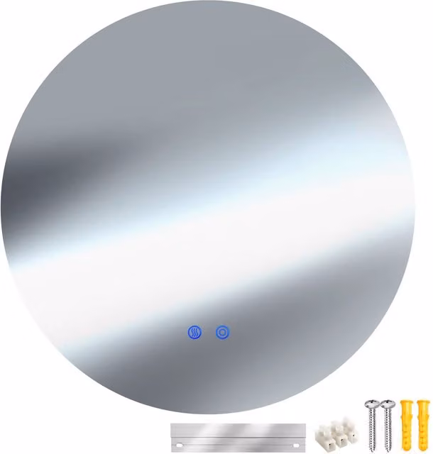 tectake Aurora Round LED Bathroom Mirror, Dimmable with Touch Control, White/Silver, Diameter: 60 cm