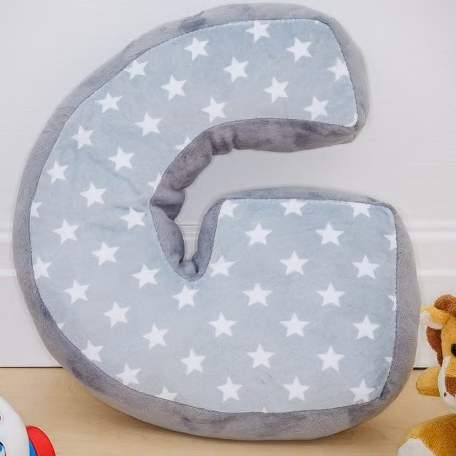 Replicushion Alphabet Letter G Cushion in Grey and White with Star Pattern – 1