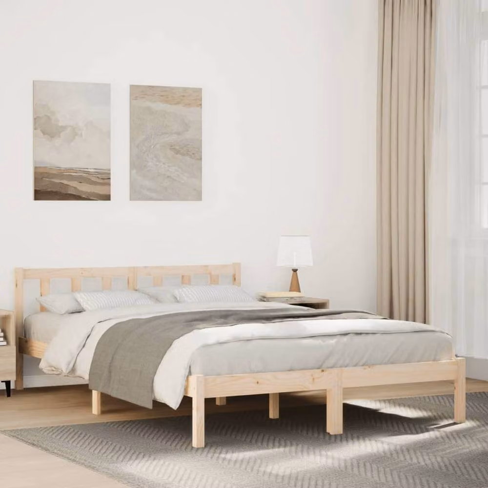 Berkfield Home Extra Long Solid Wood Pine Bed Frame in Natural, W: 140 cm, L: 220 cm – 2