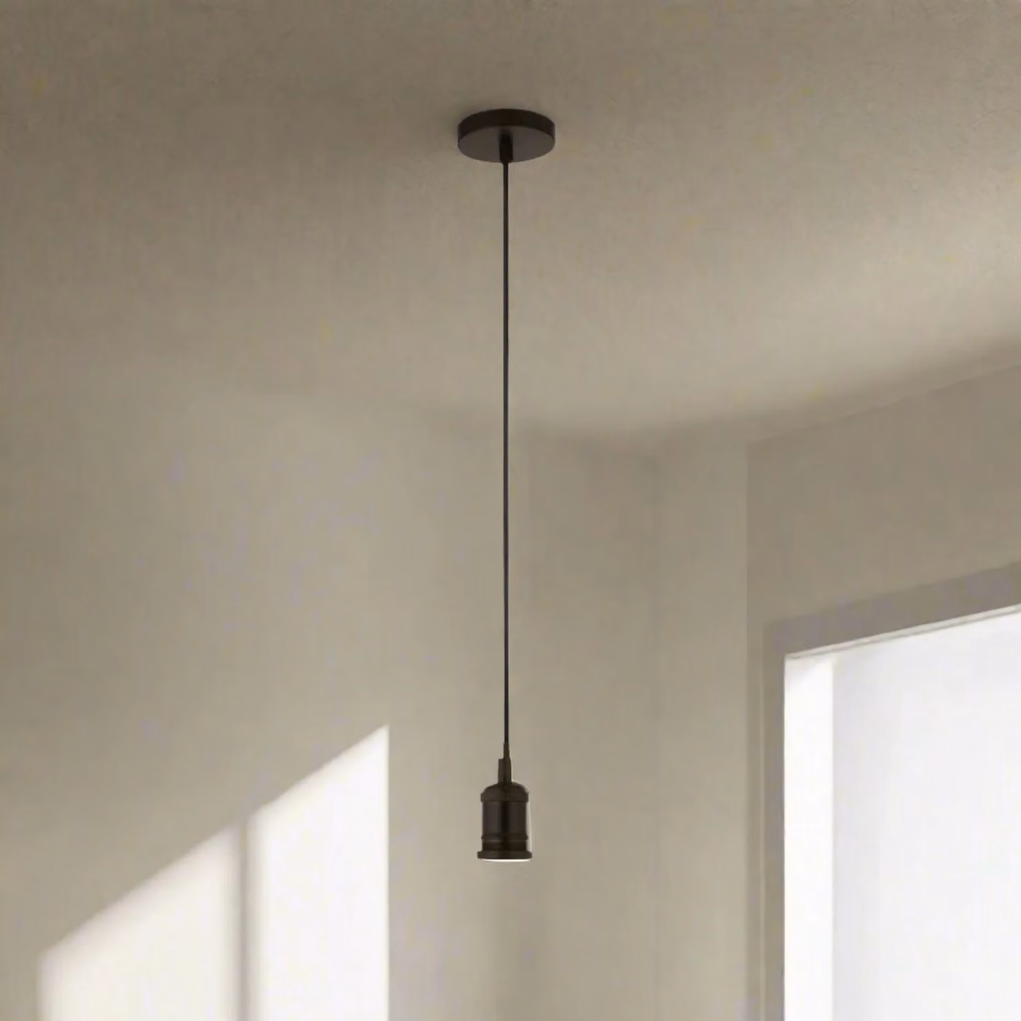 CGC Lighting Black Adjustable Suspended Pendant Light with Matching Ceiling Rose and E27 Holder – 4