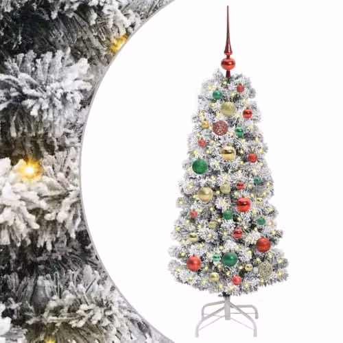 vidaXL Artificial Hinged Christmas Tree in Green and White, Height: 120 cm