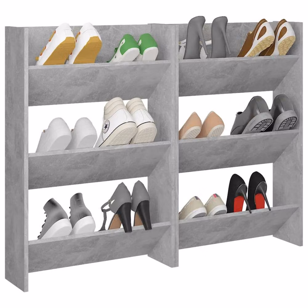 Berkfield Home Wall Mounted Shoe Cabinets, 2 Piece Set, Concrete Grey, W/D/H: 60 x 18 x 90 cm – 3