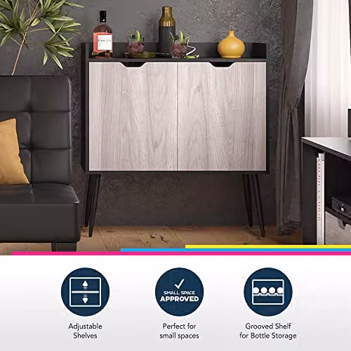 DHP Furniture Copley Bar Cabinet in Black and Brown Oak Look, W/D/H: 92 x 41 x 97 cm – 7