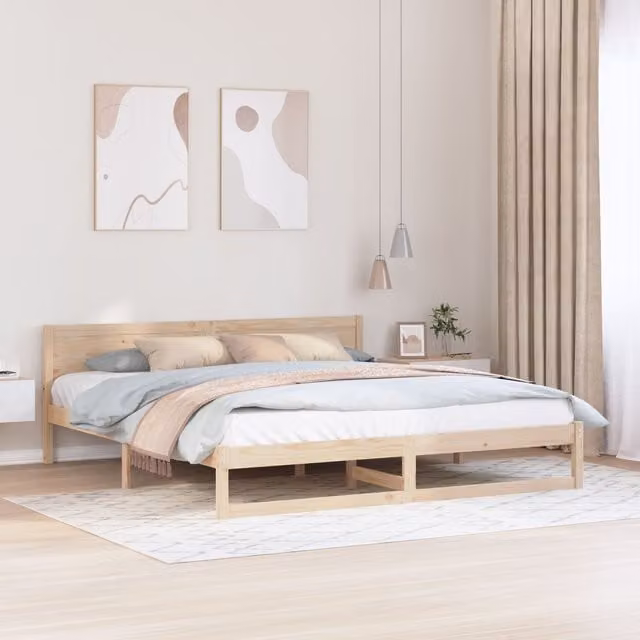 Berkfield Home Solid Pine Wood Bed Frame, Beige, W/D/H: 180 x 200 cm