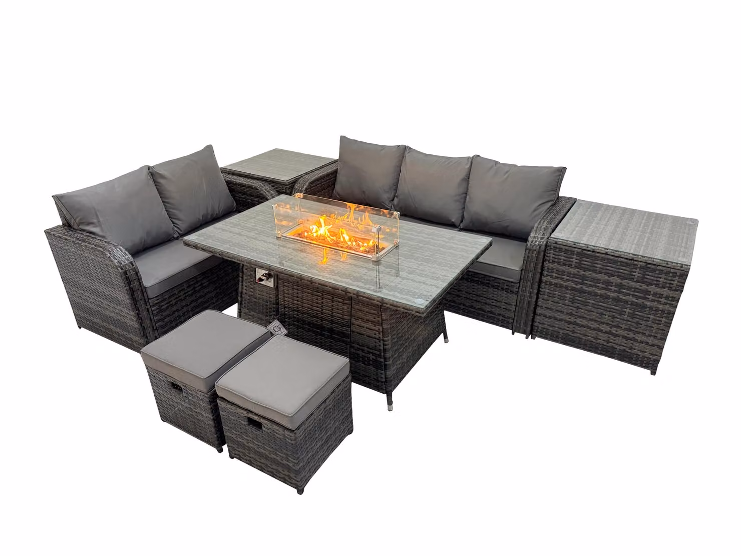 Fimous Garden Outdoor Rattan Furniture Set with 2 Side Tables and 2 Small Stools in Dark Grey – 2