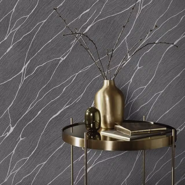 Erismann Calore Marble Abstract Wallpaper in Black and Grey