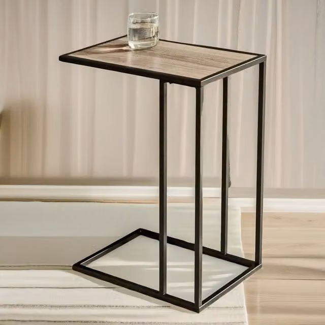 Pirlo Plush Brown Industrial C-Shaped Sofa End Table, W/D/H: 61 x 30 x 48 cm