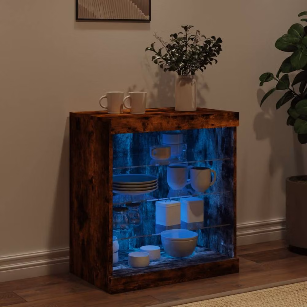 Berkfield Home Modern Sideboard with Integrated LED Lights in Smoked Oak Brown, W/D/H: 60.5 x 37 x 67 cm – 3