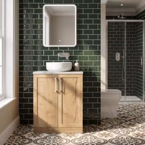 Balterley Stonnall Traditional Floor Standing 2 Door Bathroom Vanity Unit in Autumn Oak with White Sparkle Laminate Worktop, W: 60 cm, D: 46 cm, H: 81.8 cm – 4